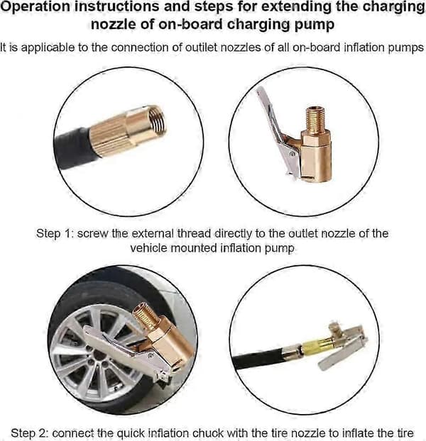 Däckpump Luftchuck, 2-pack Kraftig Mässingsmunstycke med Klämadapter, Kompatibel med Bil Lastbil Däckpump