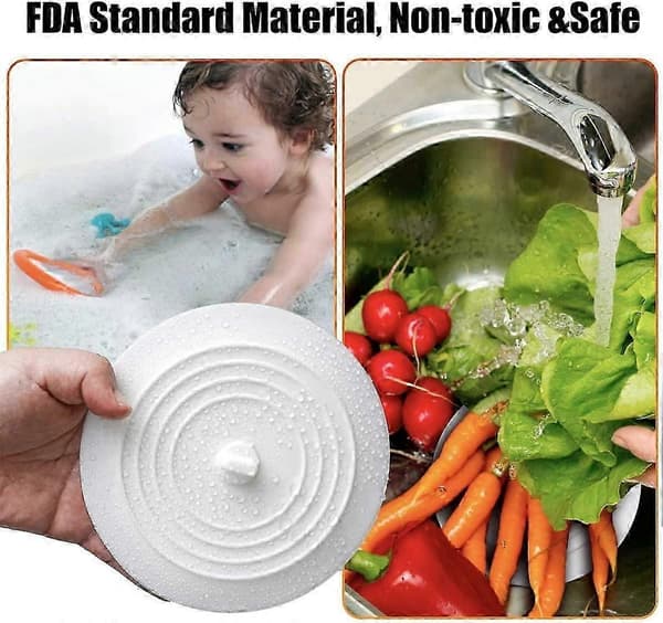 Silikonbadkarspropp Diskbänkspropp, 15 cm diameter, för köks- och badrumsavlopp, grå (1-pack)