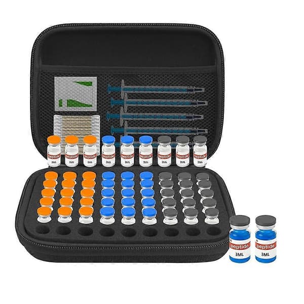 3ML Peptidfodral - 63-facks Peptidorganiserare med nätficka, passar 3ml flaskor, Peptidförvaringsfodral för kylskåp