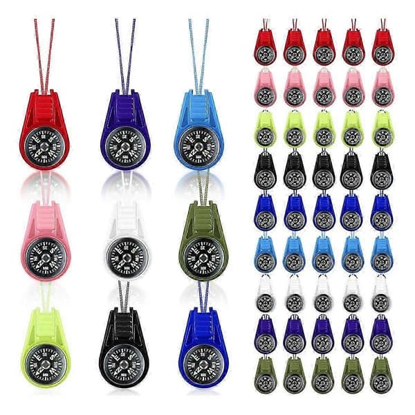 Minikompass för barn, 9 färger, 45-pack, plast, navigering för vandring och camping