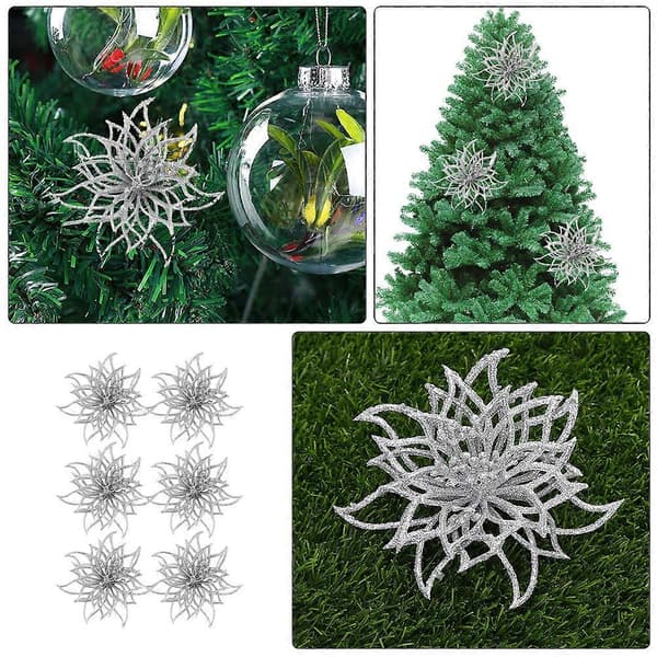 Julblomma Simulation Konstgjord Blomma för Dekor 6st Silverpaket