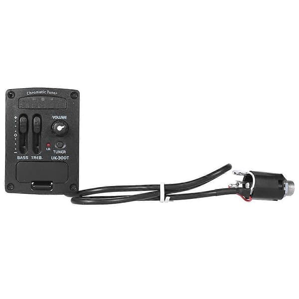 Ukulele Piezo Pickup Förförstärkare med 2-bands Equalizer, Aktiv Bas- och Diskantkontroll, Svart