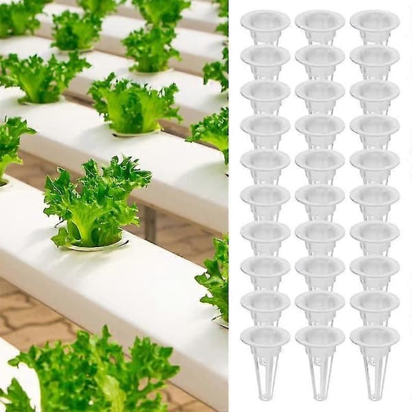 Set med 30 hydroponiska odlingskorgar med slitsar, plast, för fröstart, dränering och luftflöde