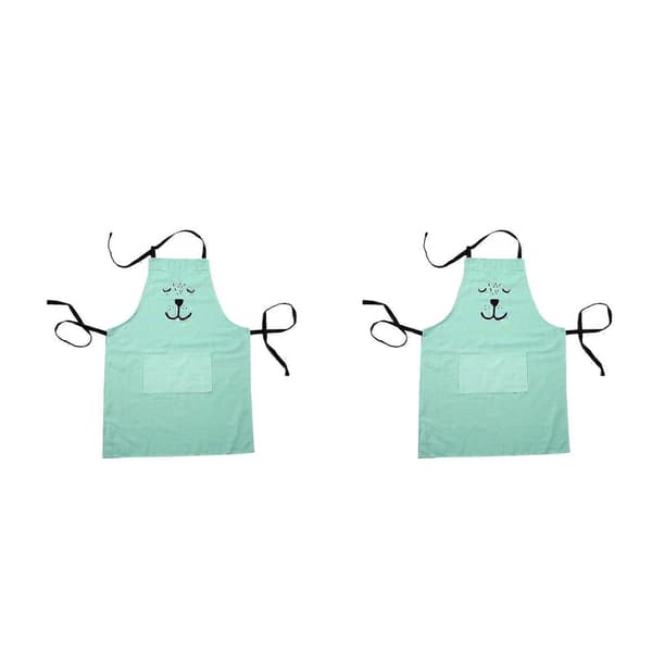 Vattentäta förkläden för barn 2-pack, tecknad design för matlagning bakning målning, grön, 53,5x40 cm