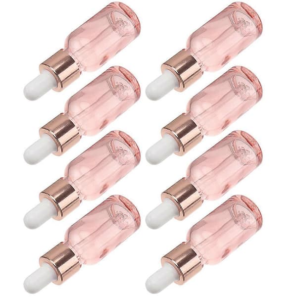 8-pack rosa glasdroppflaskor 15 ml, läckagesäker rund droppflaska för eteriska oljor, parfym, aromaterapi