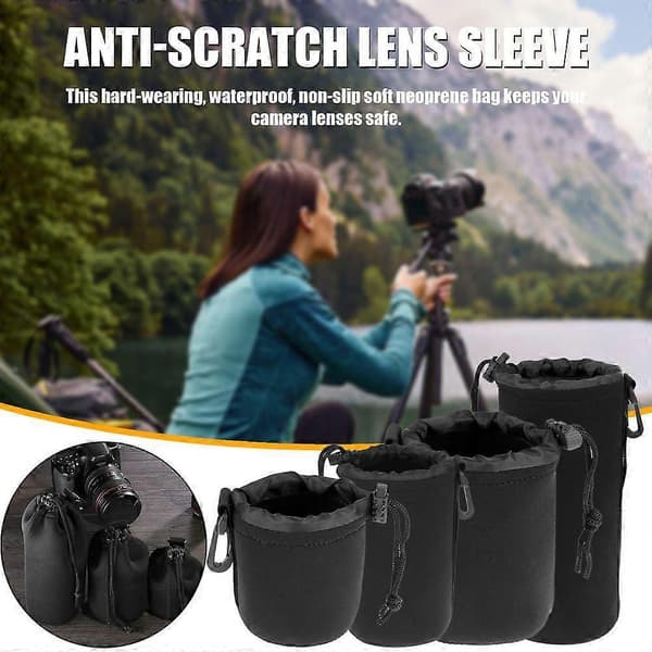 Vattentät Stötsäker Neopren Linspåse med Invändigt Pälsfoder för Förvaring av DSLR-kameralinser