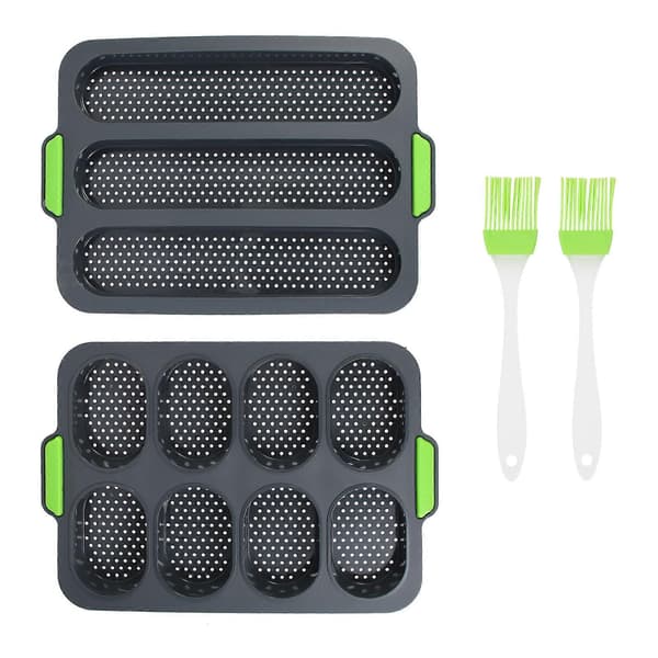Brödform i silikon, non-stick bakform för franskt bröd, enkel att lossa, 2-pack mörkgrå