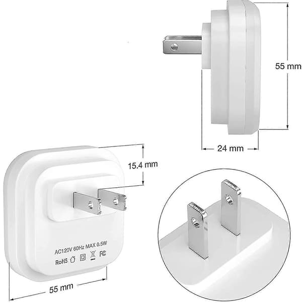 LED Nattlampor, Plug-in Smart Sensor 6-pack, Automatisk På/Av, Energieffektiv för Sovrum