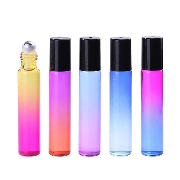 10 ml tomma roll-on-flaskor, flerfärgad gradientglasparfymflaska, påfyllningsbar för eteriska oljor, 5-pack