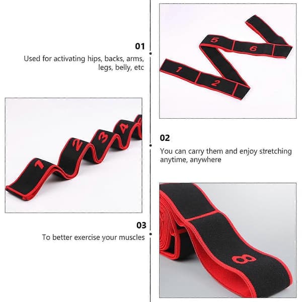 8-segment justerbart motståndsband för Pilates, Yoga, Stretching, Hemmaträning & Fysioterapi – Polyesterbomull, 90x4cm