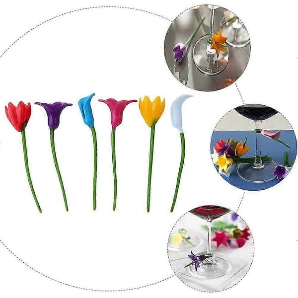 6 Blomformade Vinglasberlocker, Silikonglasmarkörer för Festgåvor, 6-pack