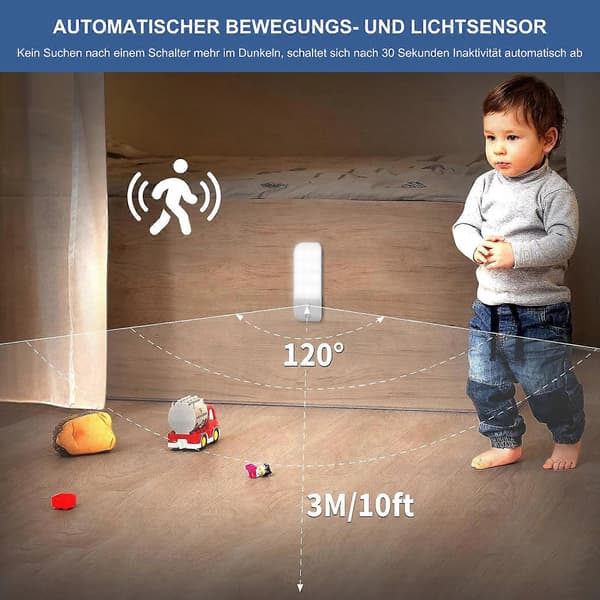 12-LED Smart Rörelsesensor Nattlampa för Garderob, USB Uppladdningsbar, 2-pack