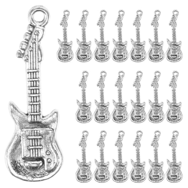 20 st silvergitarrhängeberlocker för DIY smyckestillbehör och dekoration