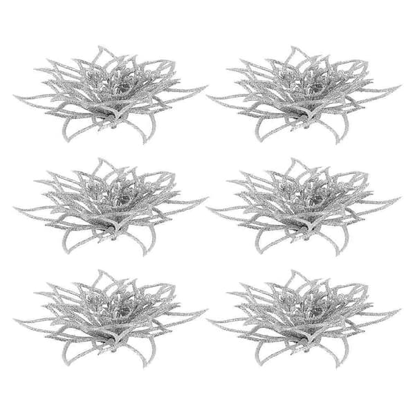 Julblomma Simulation Konstgjord Blomma för Dekor 6st Silverpaket