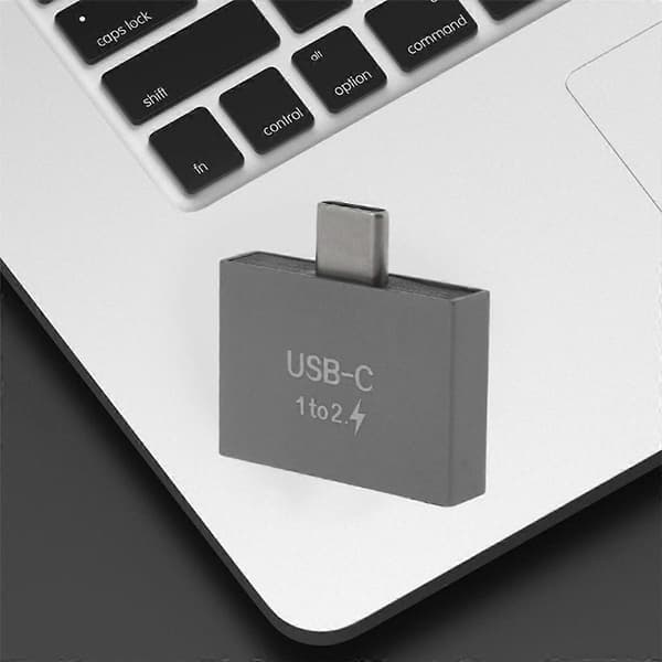 USB C hane till dubbel USB C hona splitter, metallnavadapter för dataöverföring, 4-pack grå