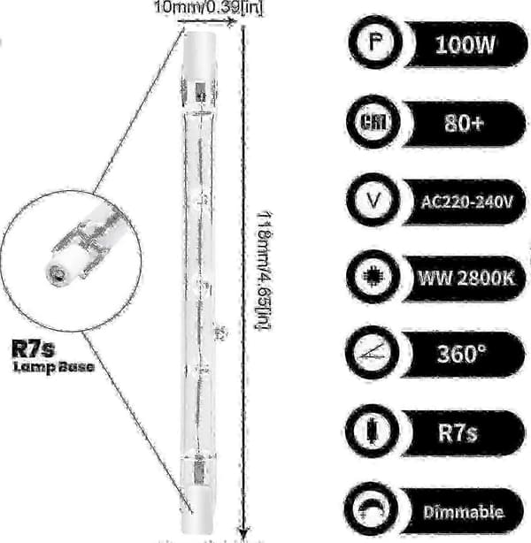R7s Halogenstiftlampa 100W Varmvit Dimbar Spotlight