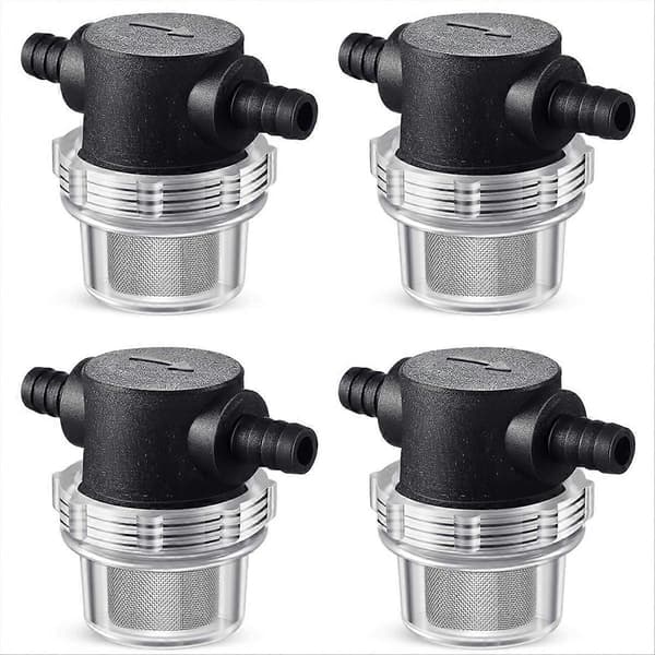 4-pack vattenpumpfilter, 3/8 tums hullingförsett in-line filter, 50 mesh rostfritt stålnät, transparent filter för husbilar, sprutor, högtryckstvättar