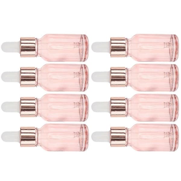8-pack rosa glasdroppflaskor 15 ml, läckagesäker rund droppflaska för eteriska oljor, parfym, aromaterapi