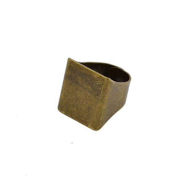 Justerbara ringämnen i mässing med rektangulära limdynor, 20x19 mm, 20-pack, för DIY smyckestillverkning