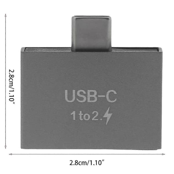 USB C hane till dubbel USB C hona splitter, metallnavadapter för dataöverföring, 4-pack grå
