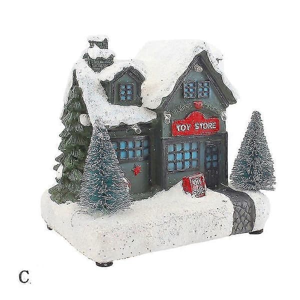 Lysande snöscenhusfigur i harts, julgransdekoration