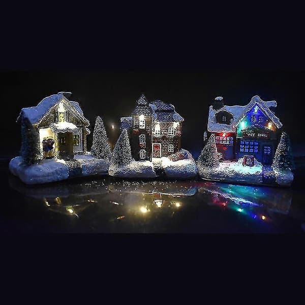 Lysande snöscenhusfigur i harts, julgransdekoration