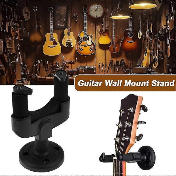 Väggmonterad gitarrhållare för akustisk, bas, ukulele, banjo, universellt väggfäste med halkfritt V-format grepp, enkel installation för hemmastudio