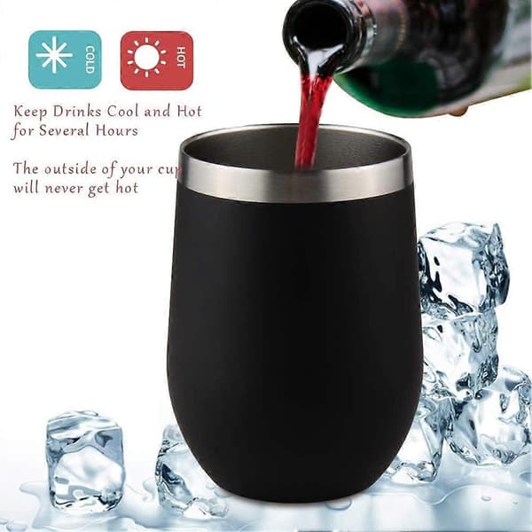 Dubbelväggig vinglasmugg i rostfritt stål med lock, kaffemugg för camping och resor, 2-pack