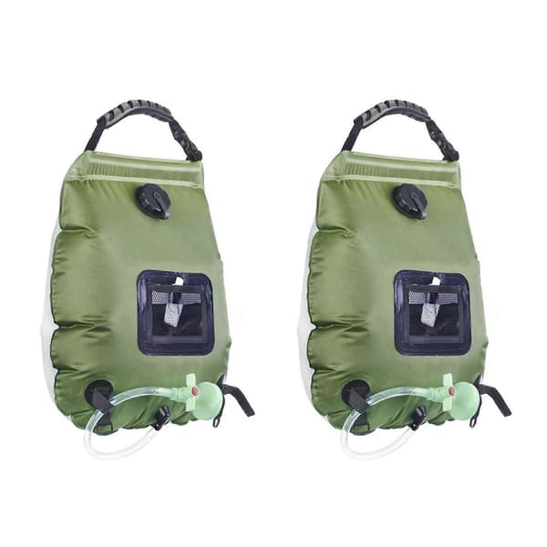 2-pack 20L solduschväska för camping, bärbar utomhusdusch med justerbart vattenflöde, solvärme, vandring, strand