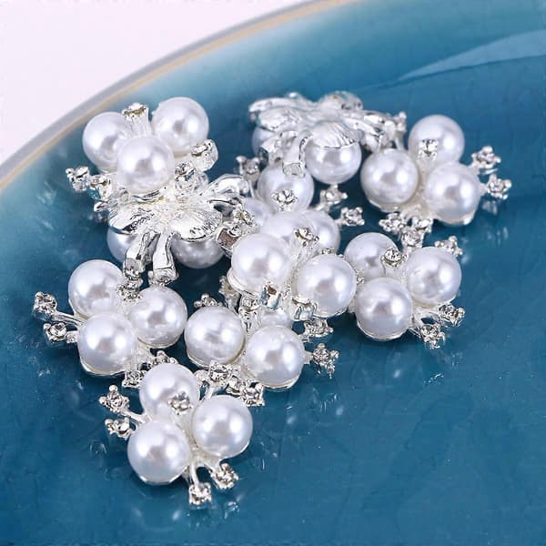 Pärlblomma Rhinestone Knappar, Legering DIY Hantverksprydnader, 20 st för Bröllop, Kläder, Väskdekoration