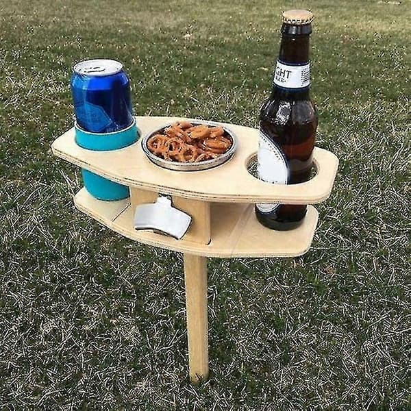Fällbart Träbord för Öl och Vin Utomhus - Bärbar Bord för Ölälskare - Present med Vikbart Bordsskiva