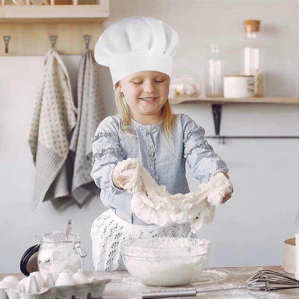 2-pack kockmössor för barn, justerbar vit elastisk kockmössa i bomull för matlagning, bakning, fest, skola hemma