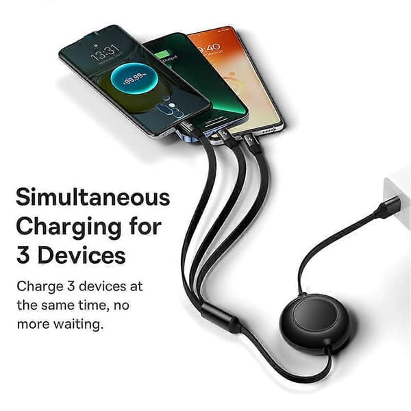 100W infällbar USB-laddningskabel för , , , - USB-C snabbladdning