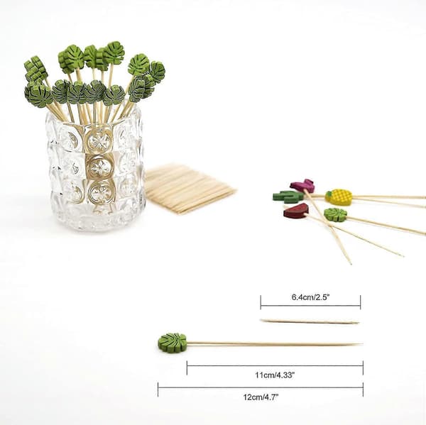 Monstera Blad Cocktailpinnar, 4,7 tums Bambu Tandpetare för Aptitretare och Drycker, 100-pack