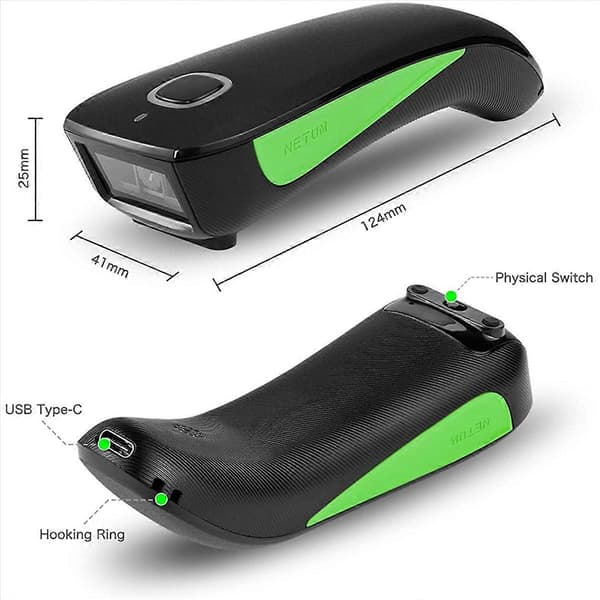 2-pack trådlös Bluetooth 1D streckkodsläsare, ficka QR-kodläsare, kompatibel med CODE128, för tobakskläder