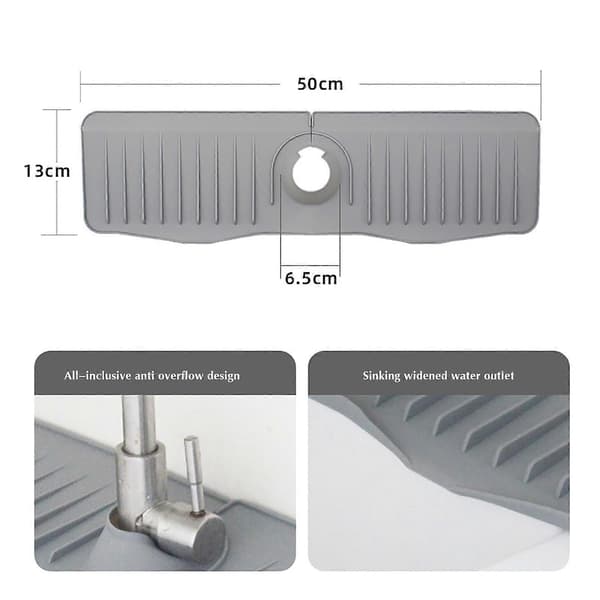Silikonkranavloppsdyna, stänksäker förtjockad ny förlängd version köksvasktorkmatta, 2-pack