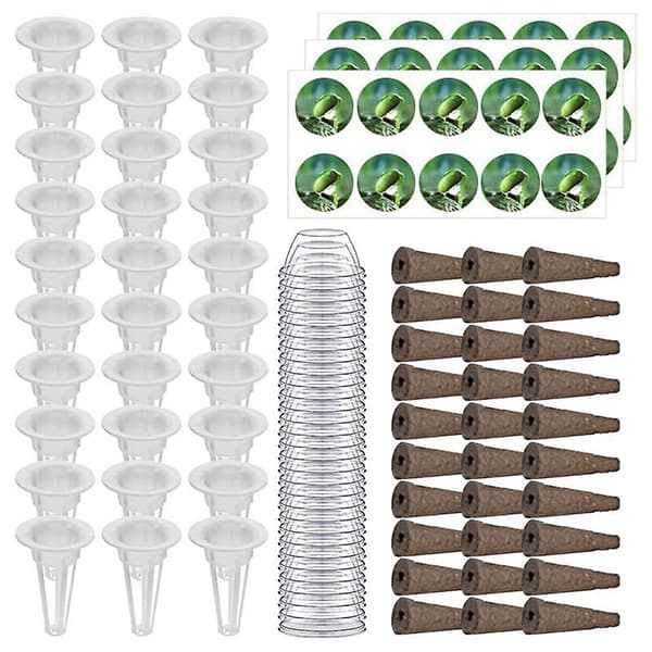 30-pack växtodlingskorgar, slitsad design i plast, hydroponisk startkit med svampar och mörkläggningsdekaler