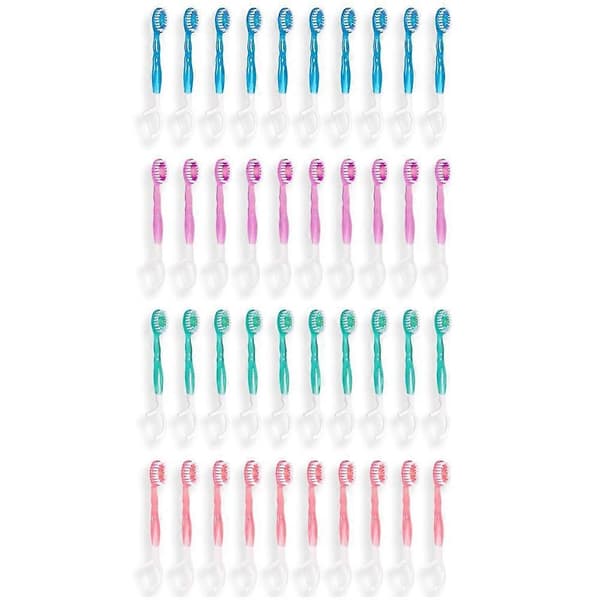 40-pack engångs mini-resetandborstar, 5-i-1 multifunktionell, individuellt förpackade, bärbar munvård