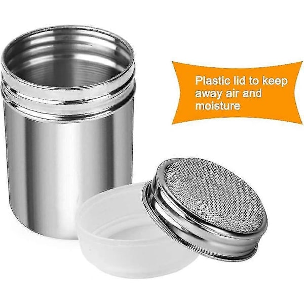 2-pack florsockerströare, florsockerströare i rostfritt stål med lock