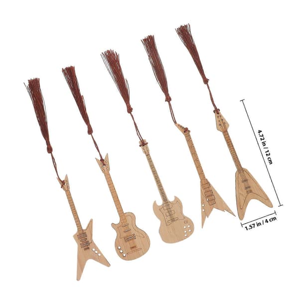 Musikintrumentbokmärke, gitarrformade bokmärken i bambu med tofsdesign för hemmabruk, 5 st