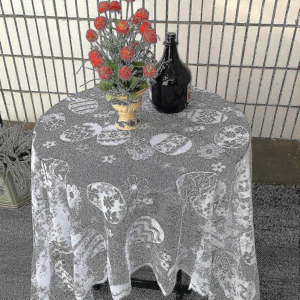 Rund spetsduk, blommönster, 100 % polyester, 152x213cm, vit, för påskbröllopsfestdekoration