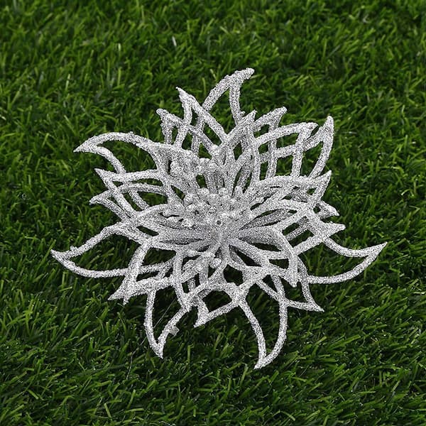 Julblomma Simulation Konstgjord Blomma för Dekor 6st Silverpaket