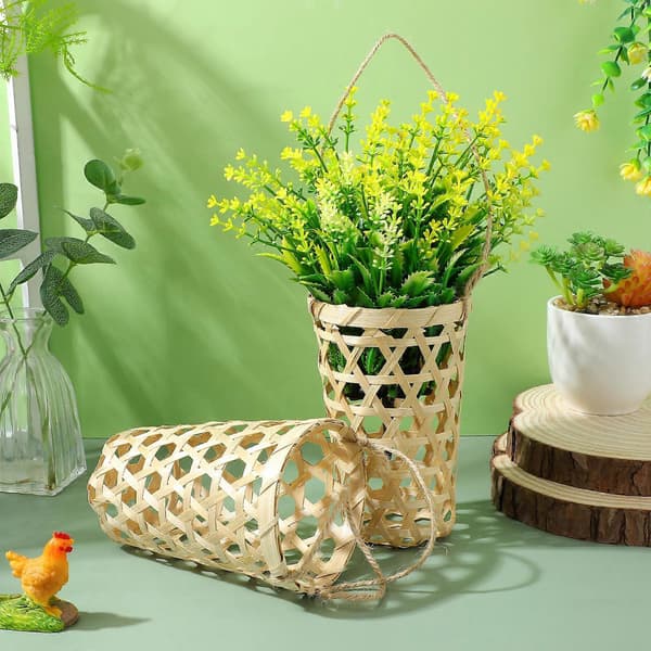 Vävd Bambu Blomkorg Hängande Orkidé Planteringskärl för Väggbruk 2 st