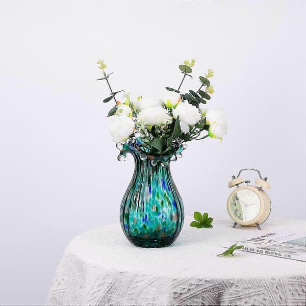 Gröna glasvaser med bred mun, handblåsta för vardagsrum, eldstadsdekor, hemtillbehör, 17*17*23.5 cm