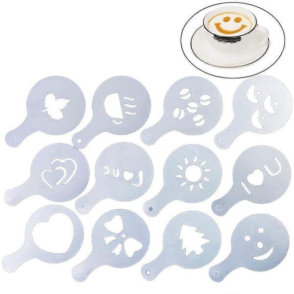 16 st kaffekonstschabloner, plastcappuccinoschabloner för kaffedekoration