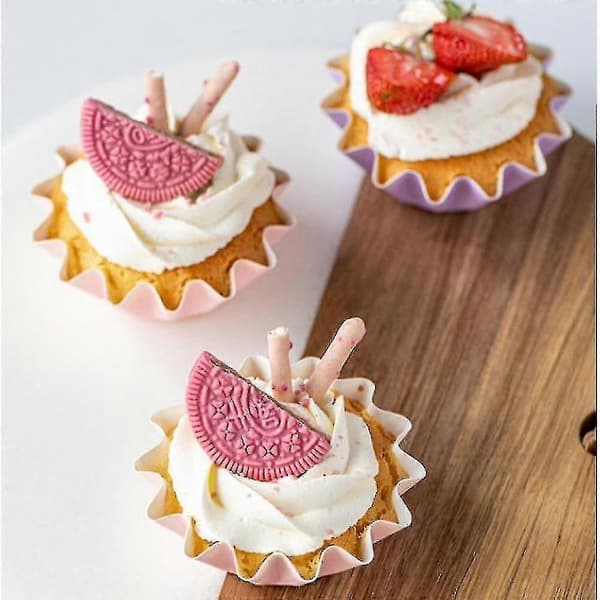 Bakformar i papper, PET-belagda, blomkant, hårda pappersformar för muffinsformar, 50 st (vit)