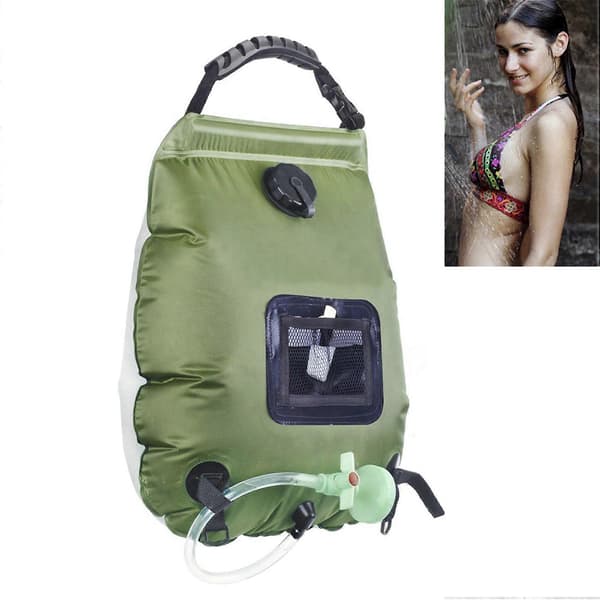2-pack 20L solduschväska för camping, bärbar utomhusdusch med justerbart vattenflöde, solvärme, vandring, strand
