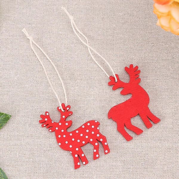 Trä Älg Dekor för Jul Hängande Ornament 10st Röda Hängen