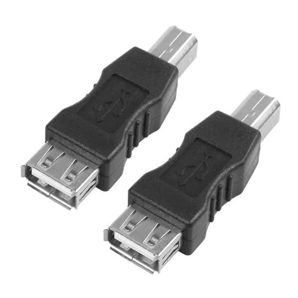 2-pack USB-skrivaradapter, Typ A hona till Typ B hane, Svart/Silver, Plast+Metall