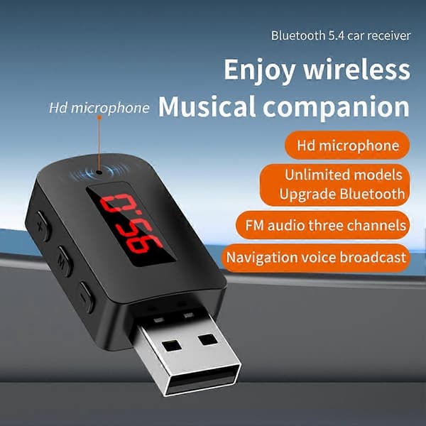 Bil Bluetooth 5.4 FM-sändare, USB Handsfree-samtal, Trådlös Musikadapter
